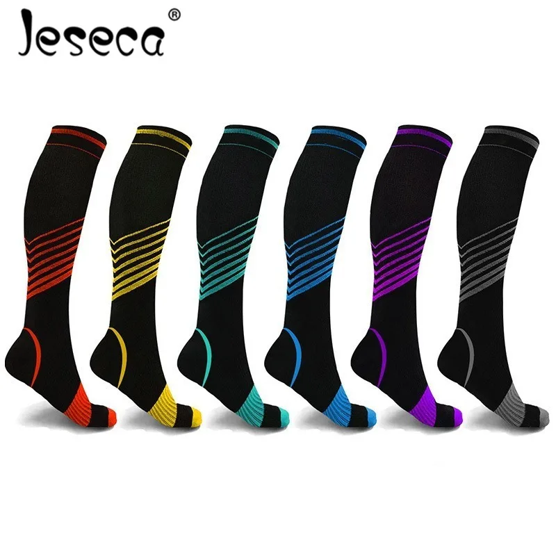 Jeseca New Unisex Stockings Compression Long Sox Strip Pressure Varicose Vein Stocking Knee Support Stretch Pressure Circulation