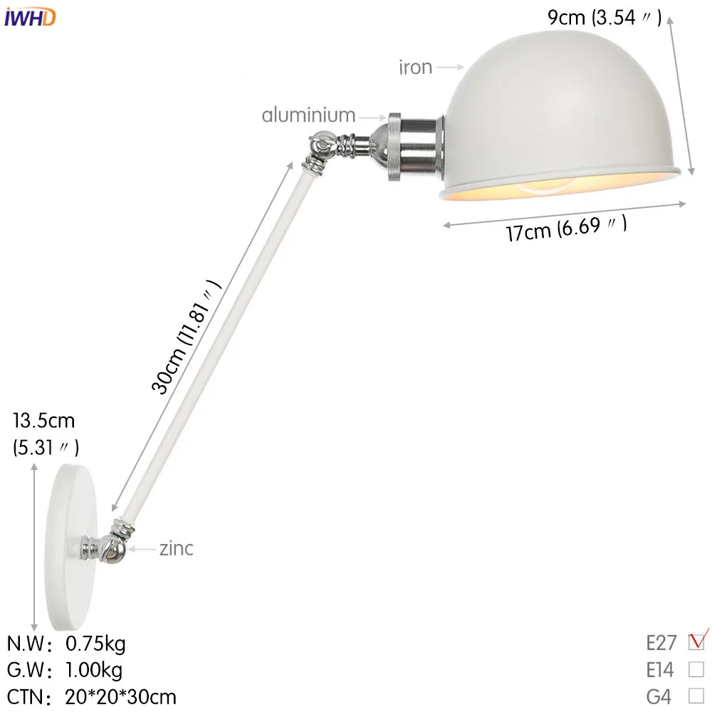 Imagem -03 - Iwhd-luminária de Parede Industrial Retrô com Braço Oscilante Ajustável Luminária de Parede Vintage com Braço Único Iluminação para Casa