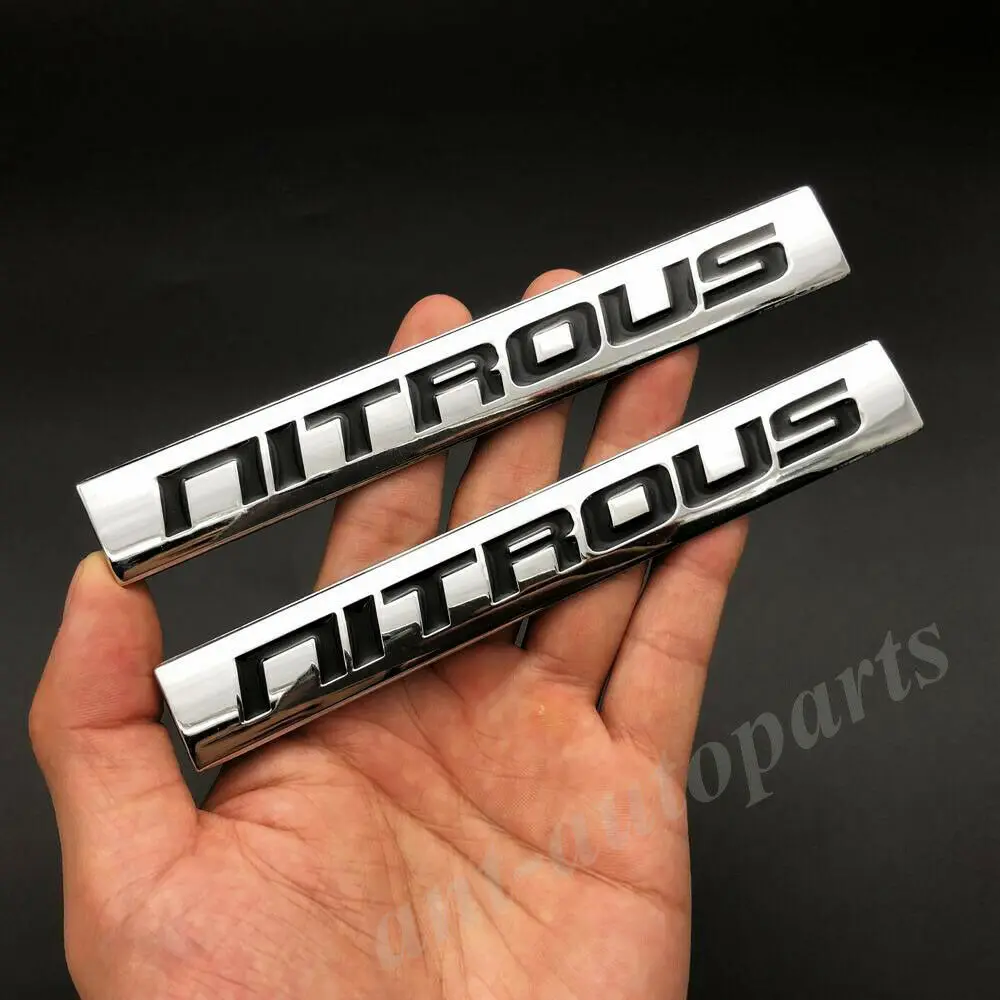 2pcs Metal Chrome Nitrous Car Trunk Rear Emblem Badge Decals Sticker NOS Engine