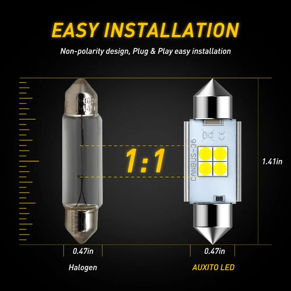AUXITO High Quality 31mm 36mm 41mm C5W C10W 3030 LED CANBUS Car Festoon Light Auto Interior Dome Lamp Reading Bulb 6000K White