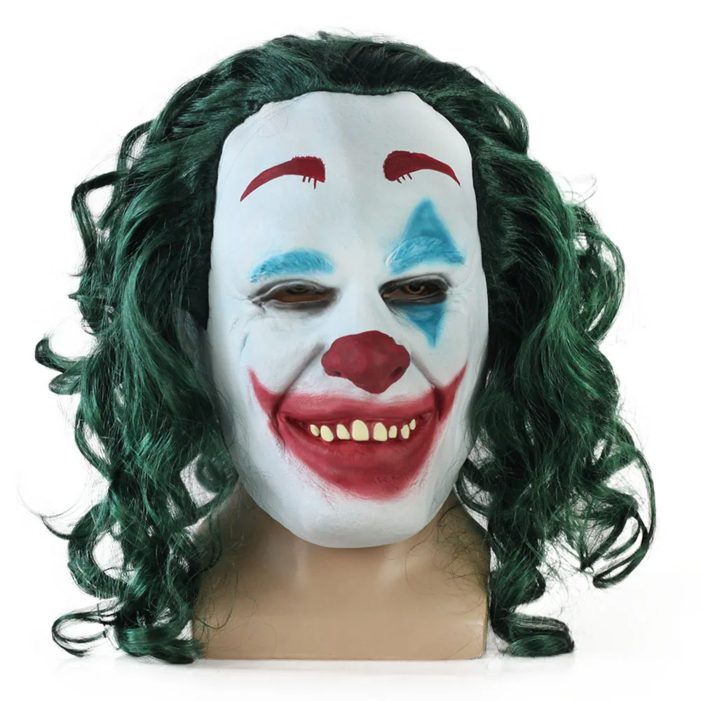 2022 New Joker Mask Movie Horror Mask Cosplay Clown Green Hair Wig Scary Latex Masks Helmet Halloween Party Props