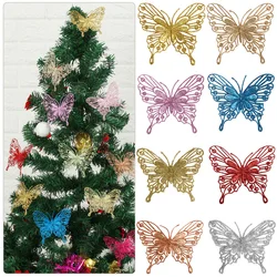 Christmas Butterflies Xmas Tree Ornaments Single Layer Gold Powder Glitter Artificial Flower DIY Crafts Christmas Tree Decor