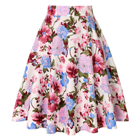 2024 Vintage Floral Printed A Line Tunic Women Skirts High Waist Female 50s 60s Swing Rockabilly Skirts Spring Summer