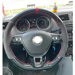 WCaRFun Black Suede Car Steering Wheel Cover for Volkswagen VW Golf Mk7 Sharan 2016 2017 New Polo Jetta Passat B8 Tiguan 2017