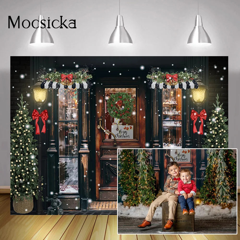 

Winter Merry Christmas Backdrop Retro Toy Street Photography Snowflake Children Birthday Portrait Background Vintage Lamp Props