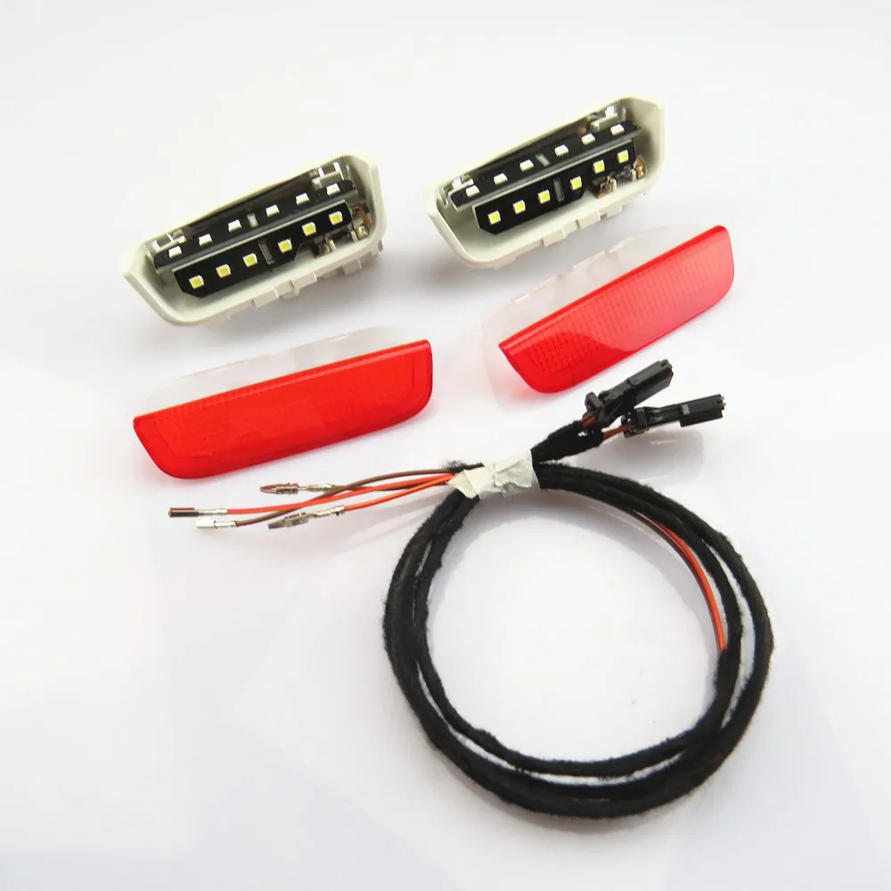 RWSYPL LED Car Door Warning Light + Cable Plug Harness For VW Jetta MK5 Golf 5 6 7 Passat B6 B7 Tiguan Superb EOS CC 3AD 947 411