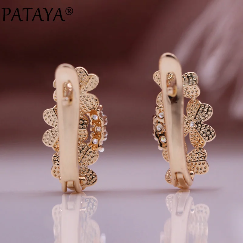 PATAYA New Trend 585 Rose Gold Color Drop Earrings For Women Gift Natural Zircon Flower Hanging Earrings Wedding Fashion Jewelry