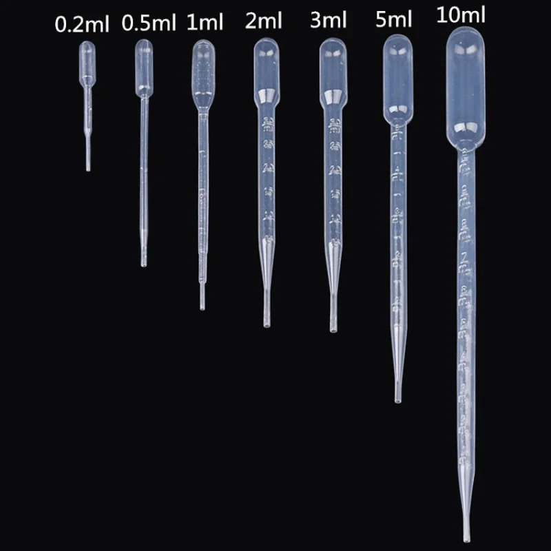 100Pcs 0.2/1/3ML Laboratory Tools Pipettes Plastic Disposable Graduated Pasteur Pipette Dropper Polyethylene Makeup Tools