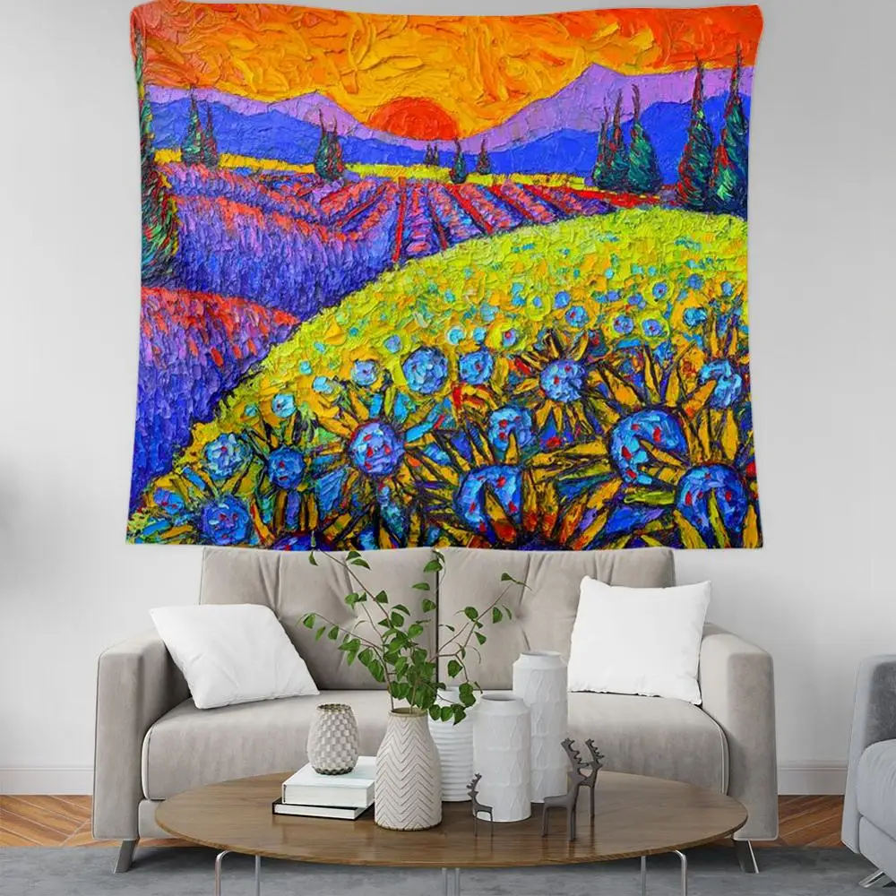 

PLstar Cosmos Bohemian style sunflower oil painting Tapestry 3D Printing Tapestrying Rectangular Home Decor Wall Hanging style-2
