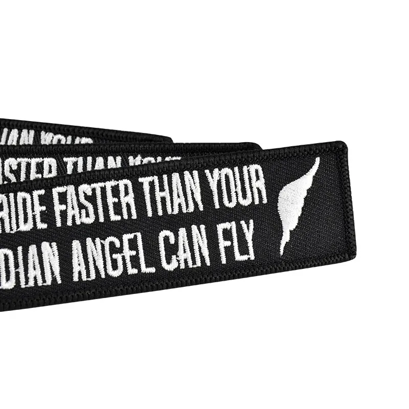 Never Drive Faster Than Your Guardian Angel Can Fly Key Chain Bijoux Keychain for Motorcycles Embroidery Key Chian 3 PCS/LOT