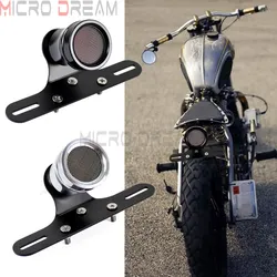 Motorcycle Custom Retro LED Tail Light For Harley Cafe Racer Scrambler Mesh Grill License Plate Rear Stop Brake Lighting