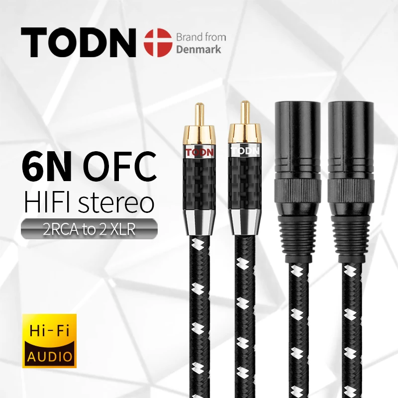 Todn 1 para wysokiej klasy kabel audio hi-fi 2RCA do 2XLR męski pozłacany kabel stereo ofc