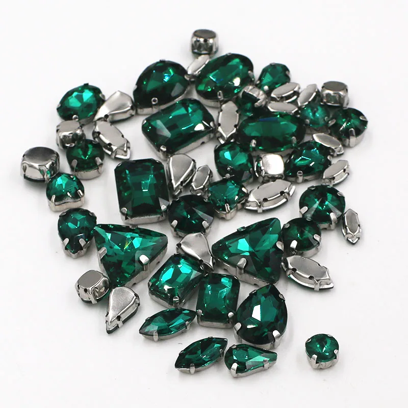 Sell at a loss! mixed shape Malachite green glass crystal sew on claw rhinestones diy clothing accessories