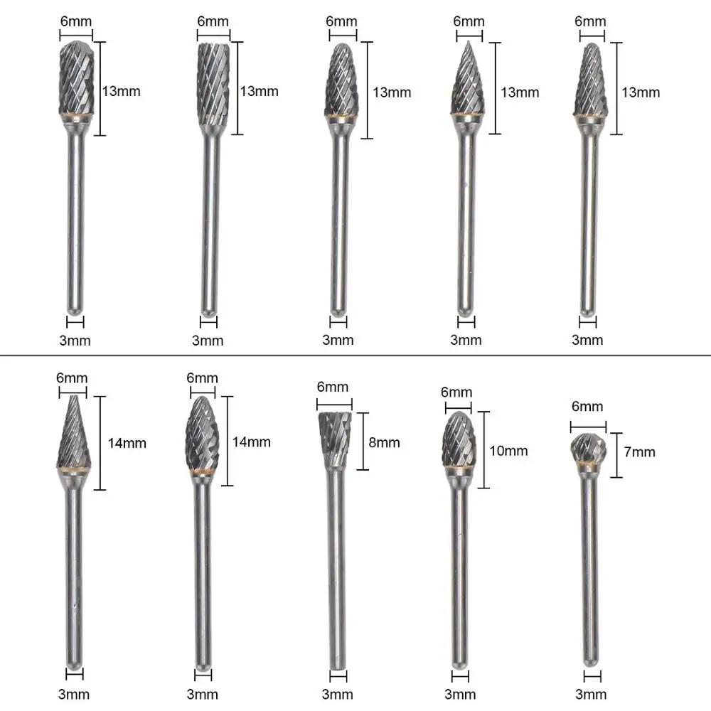 Imagem -02 - Shank Meatl Moagem de Madeira Carboneto de Tungstênio Burr Rotativo Duplo Único Corte Cortador Dremel Ferramentas de Moagem de Diamante mm Ponta mm