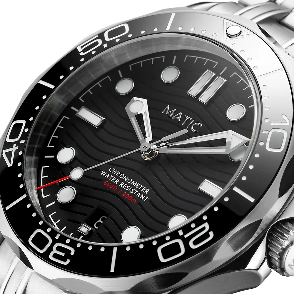 MATIC WATCH DIVER 200M 41mm PT5000 Mechanical Wristwatches [Black Dial with Lumed Bezel Insert]