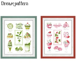 Green tea with matcha cross stitch kit package 18ct 14ct 11ct white fabric cloth cotton thread embroidery DIY handmade needlewo