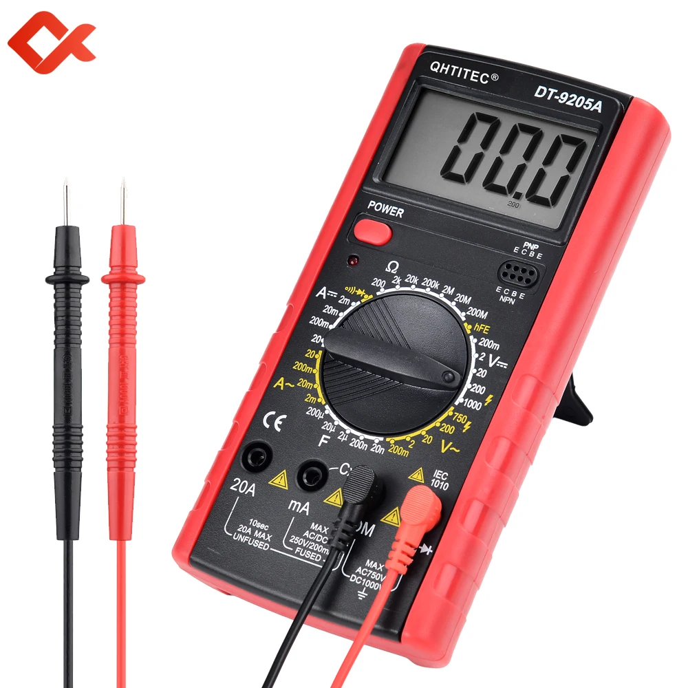 Multimeter Digital AC/DC Voltage Current Ohm Multi Tester  Capacitance hFE Triode Electronic components tester QHTITEC DT-9205A