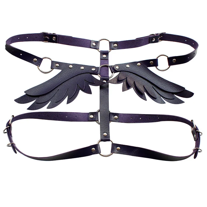 Europe and America Leather Angel Wing Sling Set Women\'s Leather Jacket Bound Body Belt Shoulder Strap Waist Belt