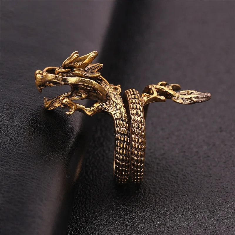 Fashion Gold Men Ring Exaggerated Spirit Dragon Ring Personality Adjustable Split Ring Punk Hip Hop Male Female Jewelry Gift