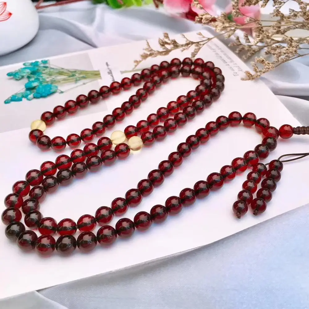 Natural Blood Red Amber Crystal 108 Prayer Bracelet 6mm Clear Round Beads Women Men Buddhism Necklace Bless You AAAAAA