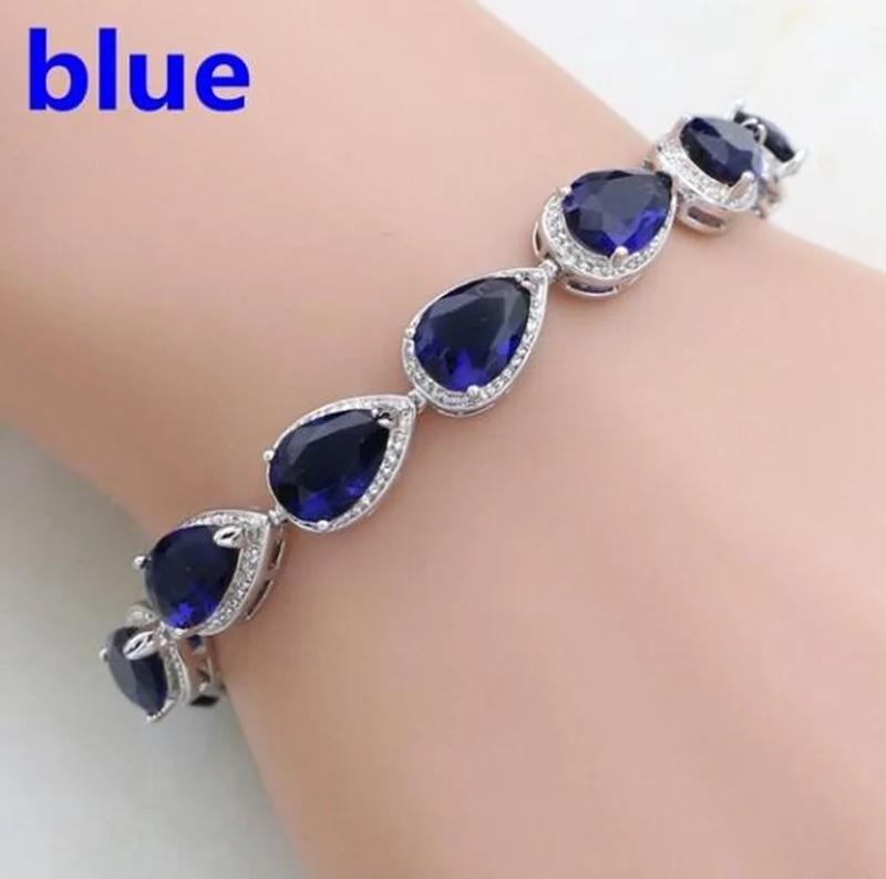 Elegant Blue Crystal Tennis Bracelet for Women Fashion Water Drop Link Bracelet Wedding Jewelry Gift