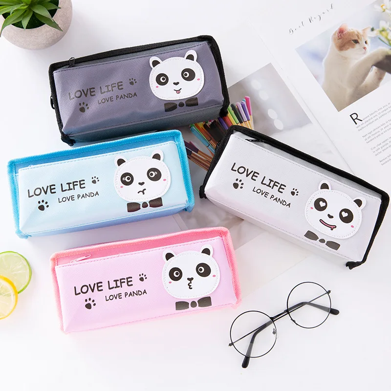 Cartoon bear Canvas pencil case School supplies stationery bag Multifunctional Office Desk Storage Bag