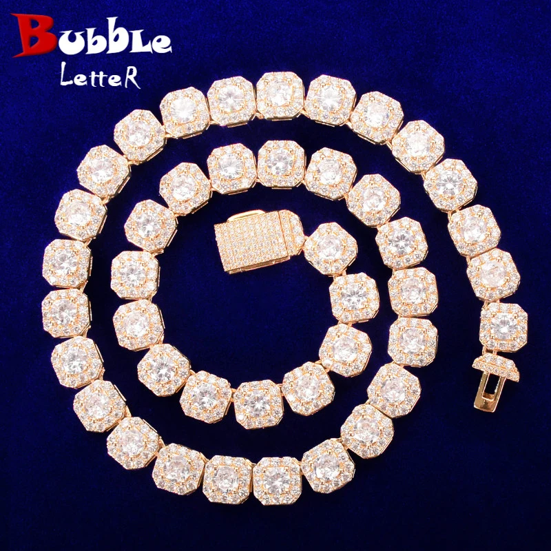 Bubble Letter Clustered łańcuch tenisowy dla mężczyzn naszyjnik Hip Hop cyrkonu miedziane złote kolor moda Rock biżuteria 2021 Trend