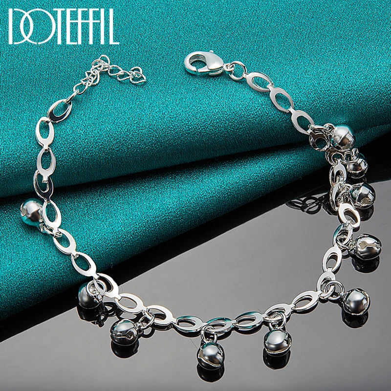 DOTEFFIL 925 Sterling Silver Bead Ball Bell Chain Bracelet For Women Fashion Charm Wedding Engagement Party Jewelry