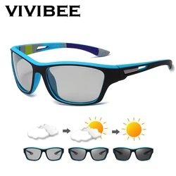 VIVIBEE Men Photochromic Sunglasses Sports Matte Blue Black Frame Polarized Color Changing UV400 Goggles