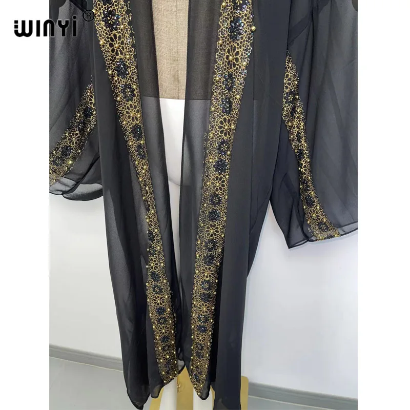 European 2022 WINYI Women Cardigan Loose Long Dress Cocktail Party Boho Maxi beach Holiday Batwing Sleeve kimono Robe dabaya