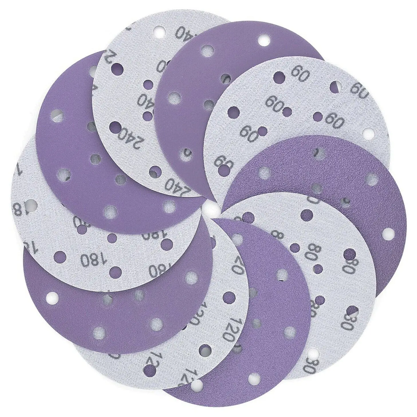 

100PCS 6in Zirconia Sanding Discs Hook and Loop 17 Holes Sandpaper Grit 40-800