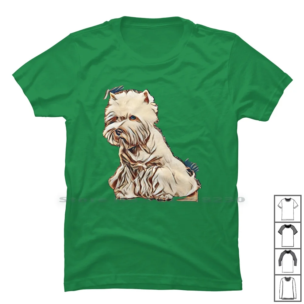 West Highland White Terrier Dog Isolated On Black Background In Stud T Shirt 100% Cotton Background Domestic Highland Isolated