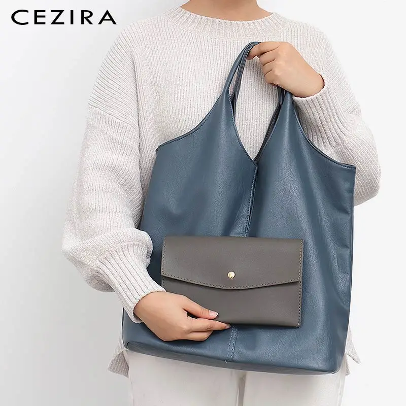 CEZIRA moda indywidualny projekt torba na ramię dla kobiet sztuczna skóra Tote dwa kolory odwracalne panie PU Hobo monety kiesy Femal