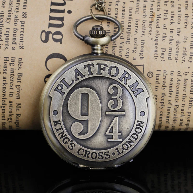 New Arrvial King's Cross London 9 3/4 Platform Quartz Pocket Watch Black Full Hunter Necklace Pendant Clock Relogio DeBolso