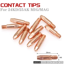 M6 0.8/1.0/1.2mm M6*28mm Copper Contact Tips Welding Nozzles For 24KD MIG/MAG 25AK Welding Torch Tip M6 For Binzel Gas Nozzle