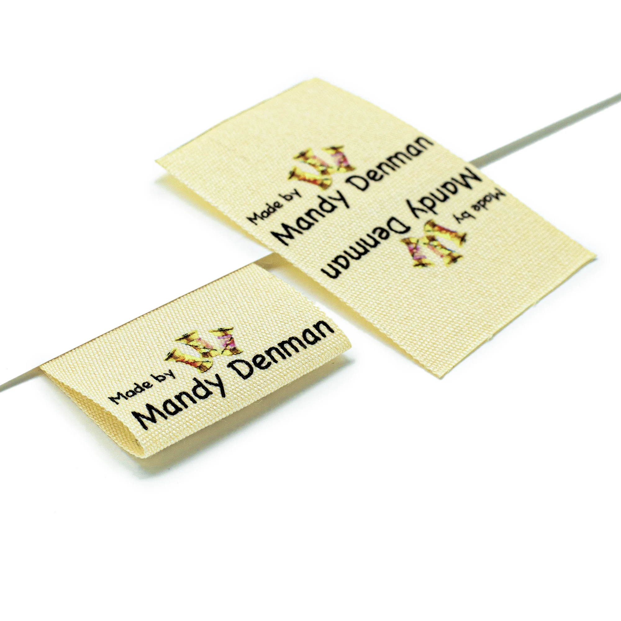 

Beige Custom Sewing label, Logo or Text - fold Tags, Personalized Brand , Printing Labels, sew on label (FR213)