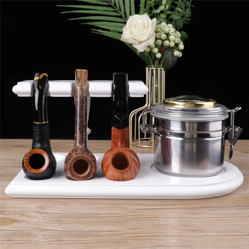 Muxiang-Beech Wooden Pipe Stand Rack, Smoking Tools Holder, Stainless Steel, Tobacco Can, Practical Rack, 2 Colors, Show, 6Pcs