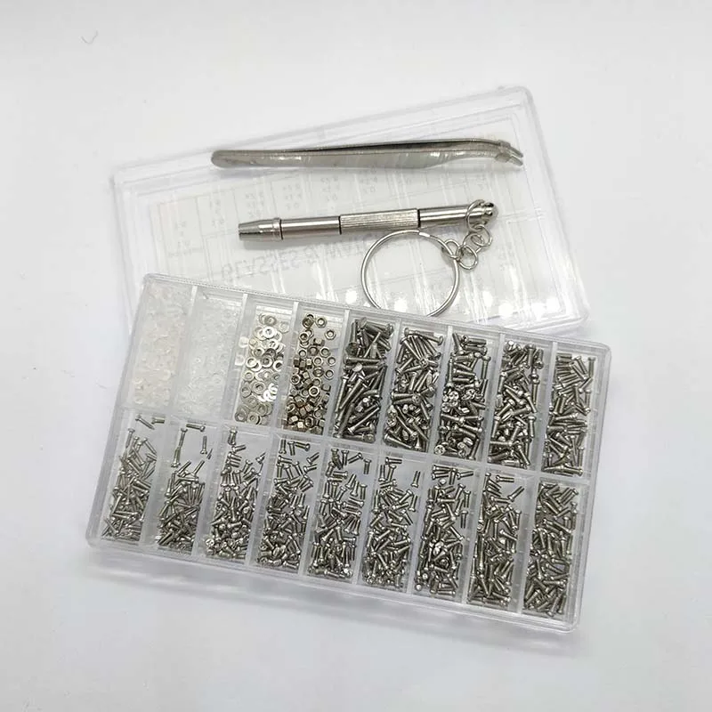 1000pcs Stainless Steel screw Sunglass Watch Spectacles Phone Glasses Screws Nuts Screwdriver Repair Tool Set Kits