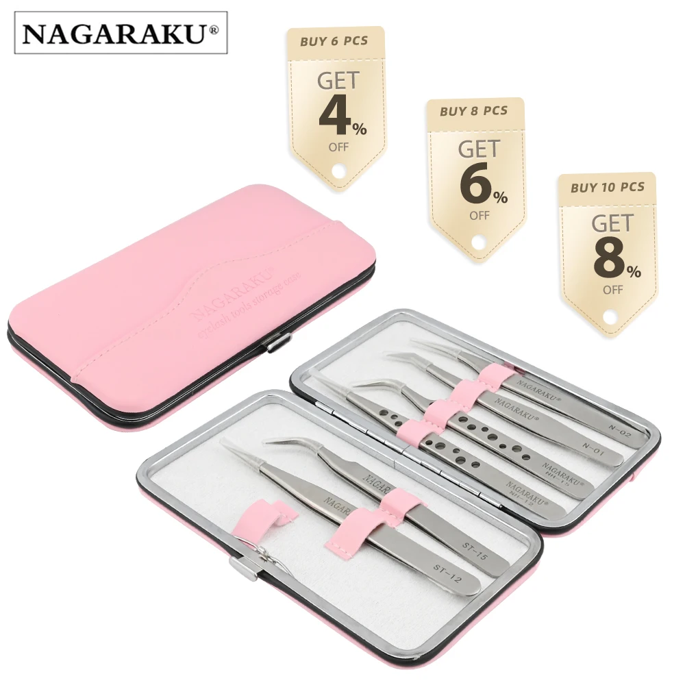 NAGARAKU Tweezers  Eyelash Extension Set Kit Great Precision Stainless Steel Mega Volume  fans Pick up Eyelash Application Tools