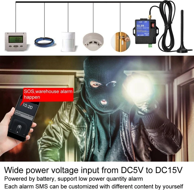 RISE-GL09 8ช่องแบตเตอรี่ App ควบคุมระบบเตือนภัย GSM SMS Alert ระบบรักษาความปลอดภัย2019