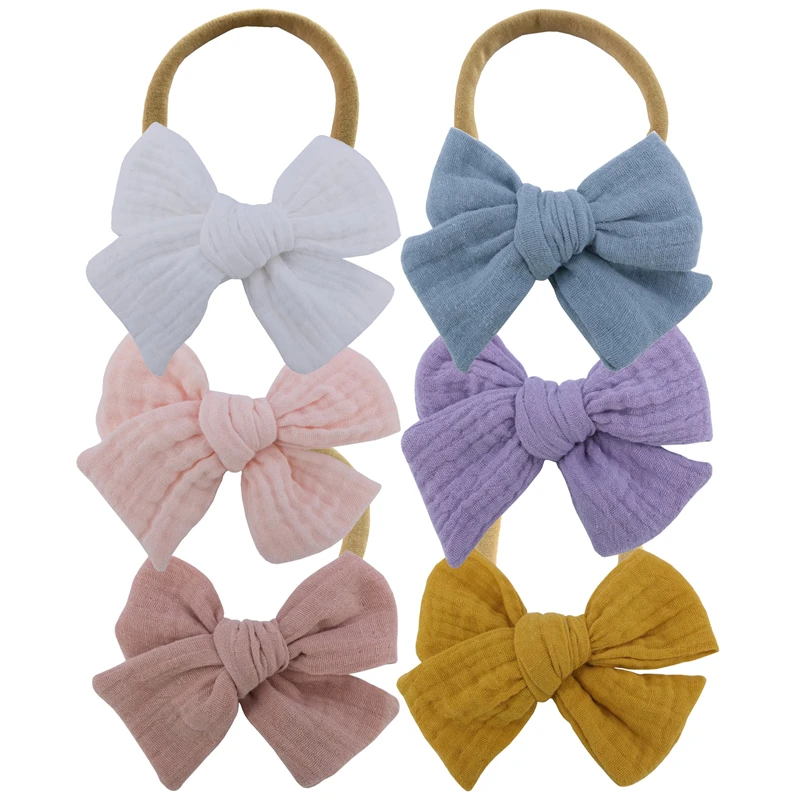 Toddler Baby Girls mussola di cotone garza fiocco fasce in Nylon fiocco per capelli clip completamente foderate Barrettes bambini fermagli per