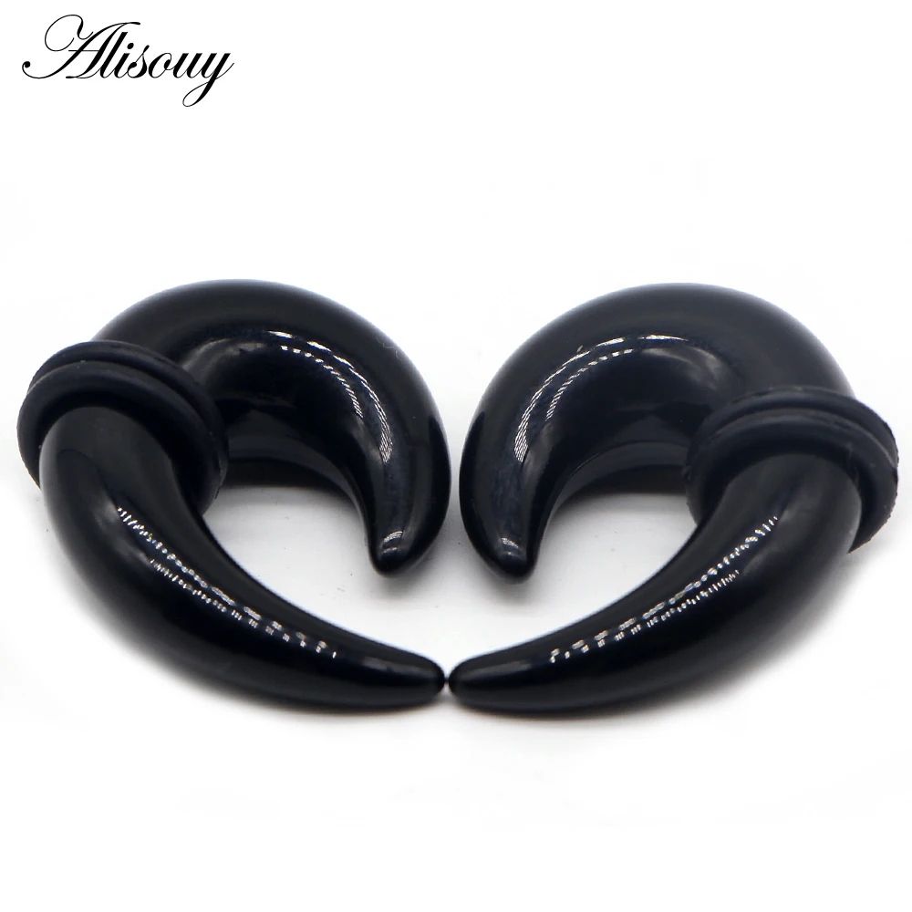 Alisouy 2pcs Acrylic Spiral Horn Ear Gauges Black Ear Taper Stretching Plugs and Tunnel Expanders Body Piercing Jewelry 2mm-14mm