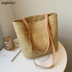 Frauen Woven Stroh Große Totes Patchwork Große Kapazität Haspe Weibliche Mode Strand Urlaub Casual Handtaschen Sommer Alle-spiel Tragbare