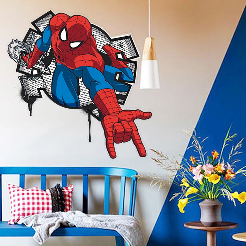 Spiderman Super Heroes Wall Stickers For Kids Room Decoration Home Bedroom PVC Decor Cartoon Movie Mural Wall Art Decals