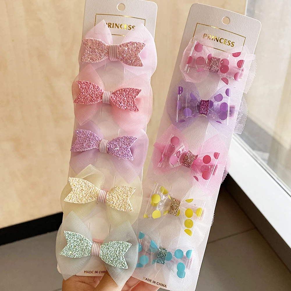 5Pcs Fashion Colorful Girls Hair Clip Cute Sweet Cloth Bow Hairpins Lace Hair Ornament Clips Headband Barrettes Hair Accessories