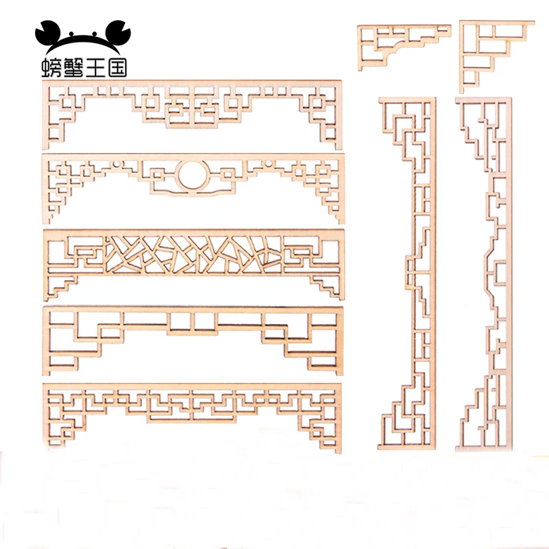 4Pcs/8Pcs Wood Door Hanger Miniatures Chinese Wooden Carving Applique For Dollhouse Accessories Block Wooden Ornament Model kit