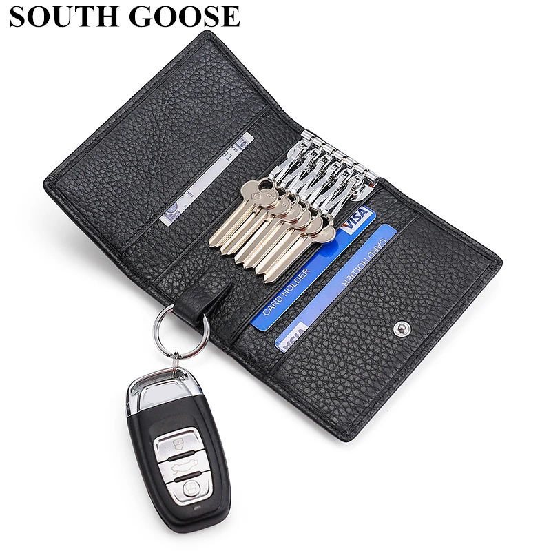 Simple Genuine Leather Unisex Key Wallets Practical Trifold Keys Organizer Men Car Key Holder Women Housekeeper Pouch Coin Purse