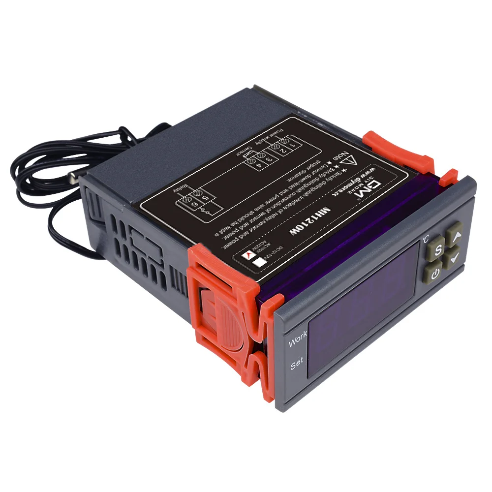 Imagem -03 - Controlador de Temperatura com Sensor Controle de Resfriamento de Aquecimento Mh1210w dc 12v 24v ac 90250v 10a 220v Regulador Termostato com Sensor50110c