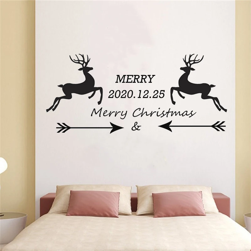 

New Year Christmas Mural Removable Wall Sticker Decal Marry Christmas Decor Elk For Home Living Room Decoration