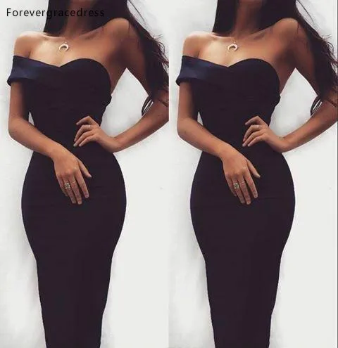 

Chic Sheath Little Black Cocktail Dress Simple Tea Length Sweetheart Formal Holiday Club Homecoming Party Dress Plus Size